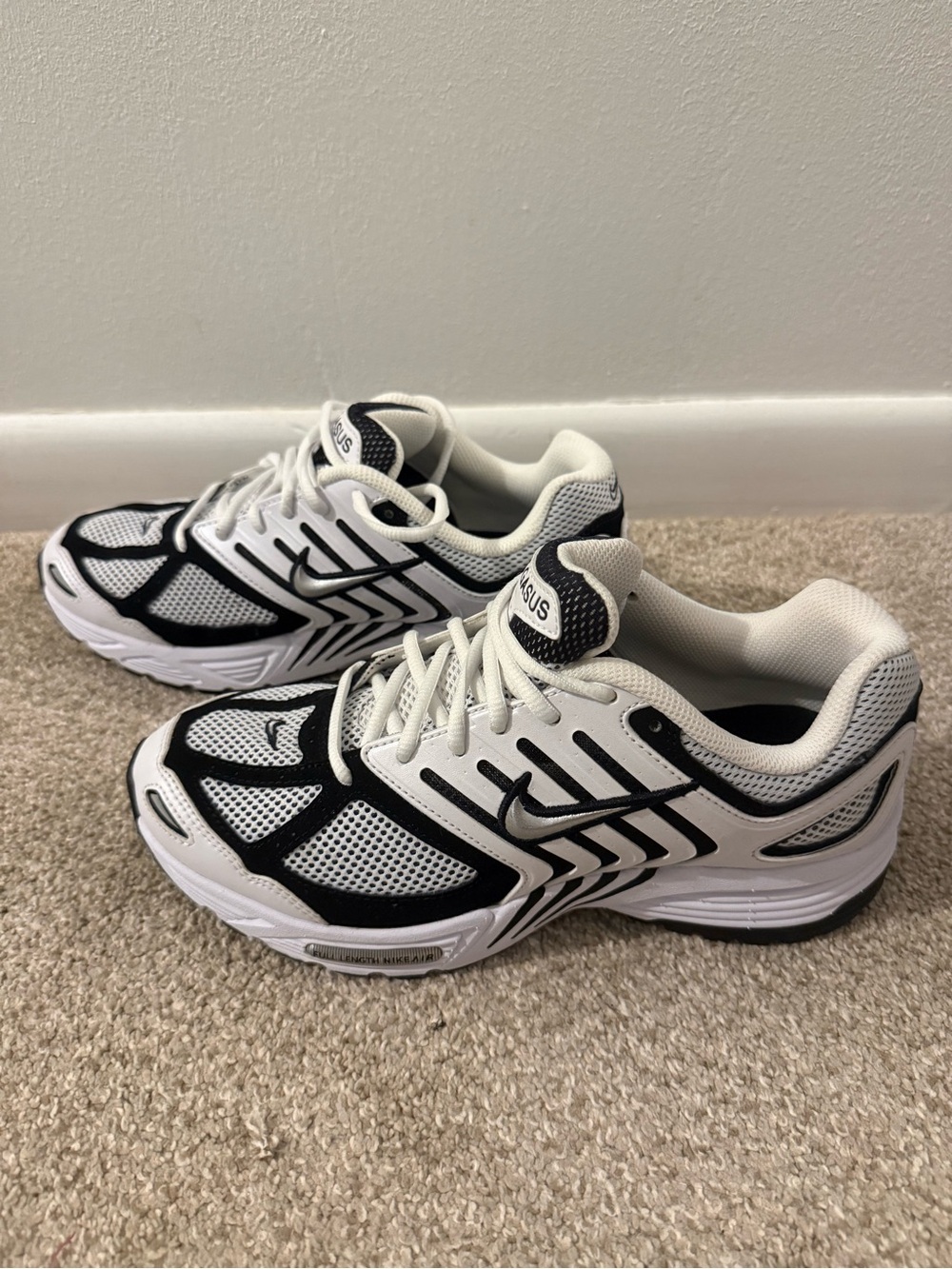 Nike Air Pegasus White and Black Mesh Running Sneakers